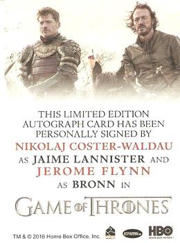 2017 Rittenhouse Game of Thrones Valyrian Steel - Dual Autographs #NNO Nikolaj Coster-Waldau  / Jerome Flynn Back