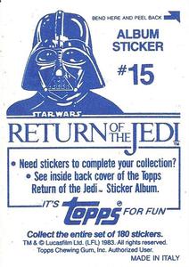 1983 Topps Star Wars: Return of the Jedi Album Stickers #15 Title banner Back