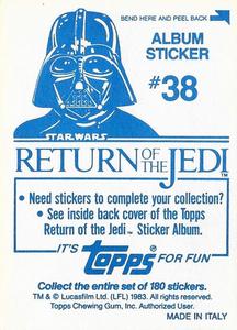 1983 Topps Star Wars: Return of the Jedi Album Stickers #38 Lando as bounty hunter and Leia Back