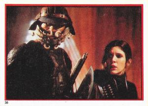1983 Topps Star Wars: Return of the Jedi Album Stickers #38 Lando as bounty hunter and Leia Front
