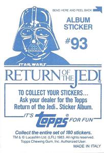 1983 Topps Star Wars: Return of the Jedi Album Stickers #93 Hanging over pit Back