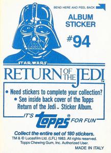 1983 Topps Star Wars: Return of the Jedi Album Stickers #94 Hanging over pit Back