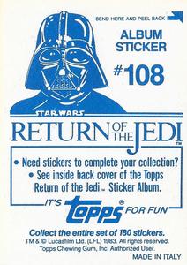 1983 Topps Star Wars: Return of the Jedi Album Stickers #108 Han (face) Back