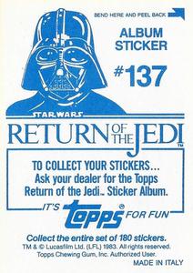 1983 Topps Star Wars: Return of the Jedi Album Stickers #137 Han tied up Back