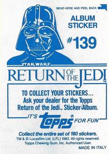 1983 Topps Star Wars: Return of the Jedi Album Stickers #139 Leia intervenes Back