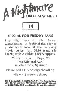 1984 Comic Images A Nightmare on Elm Street Stickers #14 Freddy Krueger Back