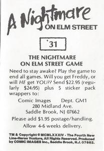 1984 Comic Images A Nightmare on Elm Street Stickers #31 Freddy Krueger Back