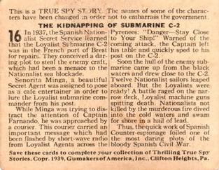 1939 True Spy Stories (R156) #16 The Kidnapping of Submarine C-2 Back