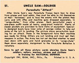1941 Gum Inc. Uncle Sam (R157) #51 Parachute “Attack” Back