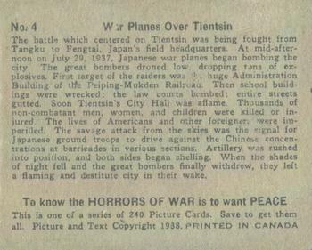 1938 O-Pee-Chee Horrors of War (V278) #4 War Planes Over Tientsin Back