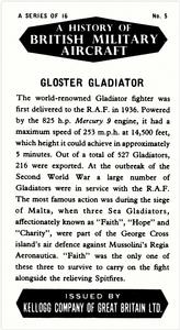 1963 Kellogg A History of British Military Aircraft #5 Gloster Gladiator Back
