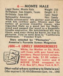 1948 Bowman Movie Stars (R701-9) #6 Monte Hale Back