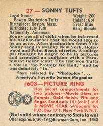 1948 Bowman Movie Stars (R701-9) #27 Sonny Tufts Back