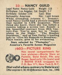 1948 Bowman Movie Stars (R701-9) #33 Nancy Guild Back