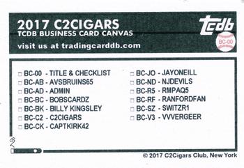2017 C2Cigars TCDB Business Card #BC-00 Title & Checklist Back