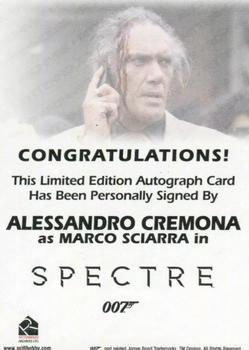 2017 Rittenhouse James Bond Archives Final Edition - Autographs #NNO Alessandro Cremona Back