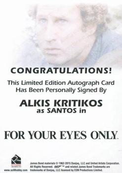 2017 Rittenhouse James Bond Archives Final Edition - Autographs #NNO Alkis Kritikos Back