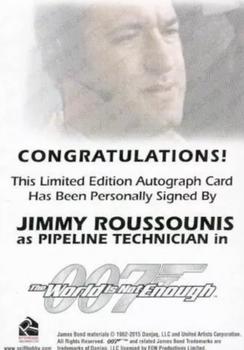 2017 Rittenhouse James Bond Archives Final Edition - Autographs #NNO Jimmy Roussounis Back
