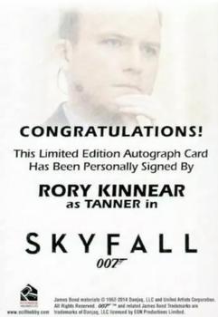 2017 Rittenhouse James Bond Archives Final Edition - Autographs #NNO Rory Kinnear Back