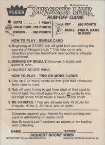 1984 Fleer Dragon's Lair - Rub-off Game #NNO The Lizard King Back
