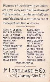 1880 Lorillard & Co. Actresses (N250) #NNO Billie Barlow Back
