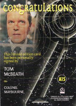 2002 Rittenhouse Stargate SG-1 Season 4 - Autographs #A15 Tom McBeath Back