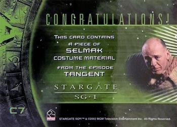 2002 Rittenhouse Stargate SG-1 Season 4 - From the Archives Costume Relics #C7 Selmak Back