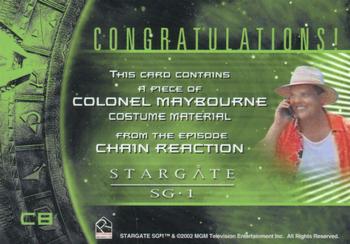 2002 Rittenhouse Stargate SG-1 Season 4 - From the Archives Costume Relics #C8 Colonel Maybourne Back