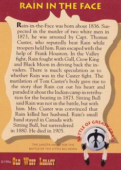 1994 Old West Legacy Publishing Little Big Horn #38 Rain in the Face Back