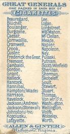 1888 Allen & Ginter Great Generals (N15) #NNO Duke of Wellington Back