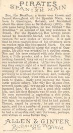1888 Allen & Ginter Pirates of the Spanish Main (N19) #11 Roc The Brazillian Back