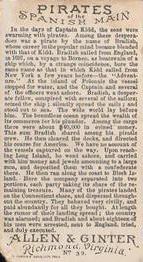 1888 Allen & Ginter Pirates of the Spanish Main (N19) #39 Bradish Back