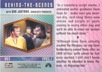 1997 SkyBox Star Trek Original Series 1 - Behind The Scenes #B53 Errand of Mercy Back