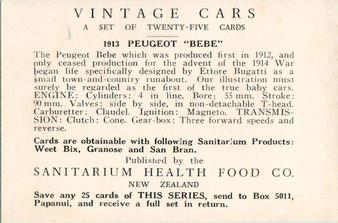 1963 Sanitarium New Zealand Vintage Cars #NNO 1903 De Dion Bouton Back