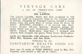1963 Sanitarium New Zealand Vintage Cars #NNO 1926 Lancia Back