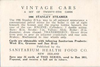 1963 Sanitarium New Zealand Vintage Cars #NNO 1906 Stanley Steamer Back