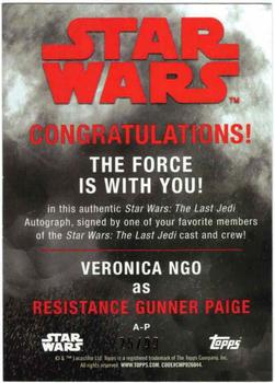 2017 Topps Star Wars: The Last Jedi - Autographs Red #A-VN Veronica Ngo Back