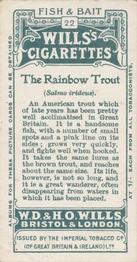 1910 Wills's Cigarettes Fish & Bait #22 Rainbow Trout Back