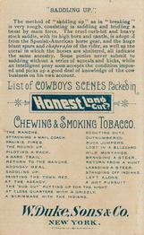 1888 W. Duke, Sons & Co. Cowboy Scenes (N105) #NNO Saddling Up Back