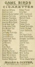 1889 Allen & Ginter Game Birds (N13) #NNO Canvas Back Duck Back
