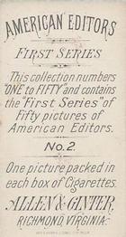 1887 Allen & Ginter American Editors (N1) #2 Felix Agnus Back