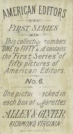 1887 Allen & Ginter American Editors (N1) #6 Jas. Gordon Bennett Back
