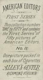 1887 Allen & Ginter American Editors (N1) #11 W.D. Bickham Back