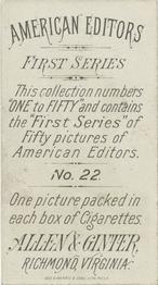 1887 Allen & Ginter American Editors (N1) #22 Henry W. Grady Back