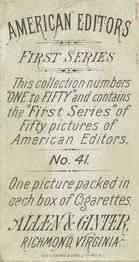 1887 Allen & Ginter American Editors (N1) #41 Whitelaw Reid Back
