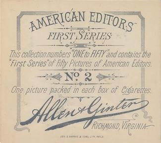 1887 Allen & Ginter American Editors (N35) #2 Felix Agnus Back