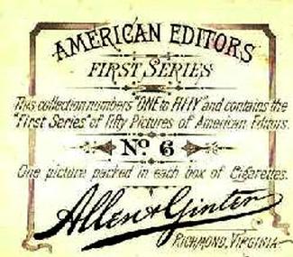1887 Allen & Ginter American Editors (N35) #6 Jas. Gordon Bennett Back