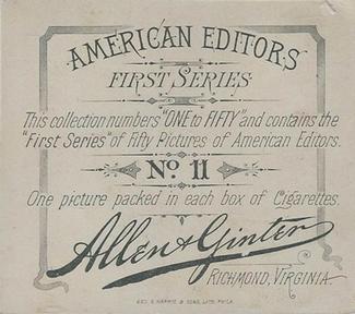 1887 Allen & Ginter American Editors (N35) #11 W.D. Bickham Back