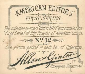 1887 Allen & Ginter American Editors (N35) #12 Geo. W. Childs Back