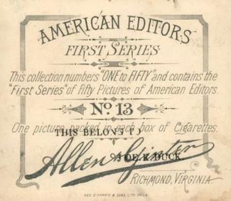1887 Allen & Ginter American Editors (N35) #13 W.W. Clapp Back